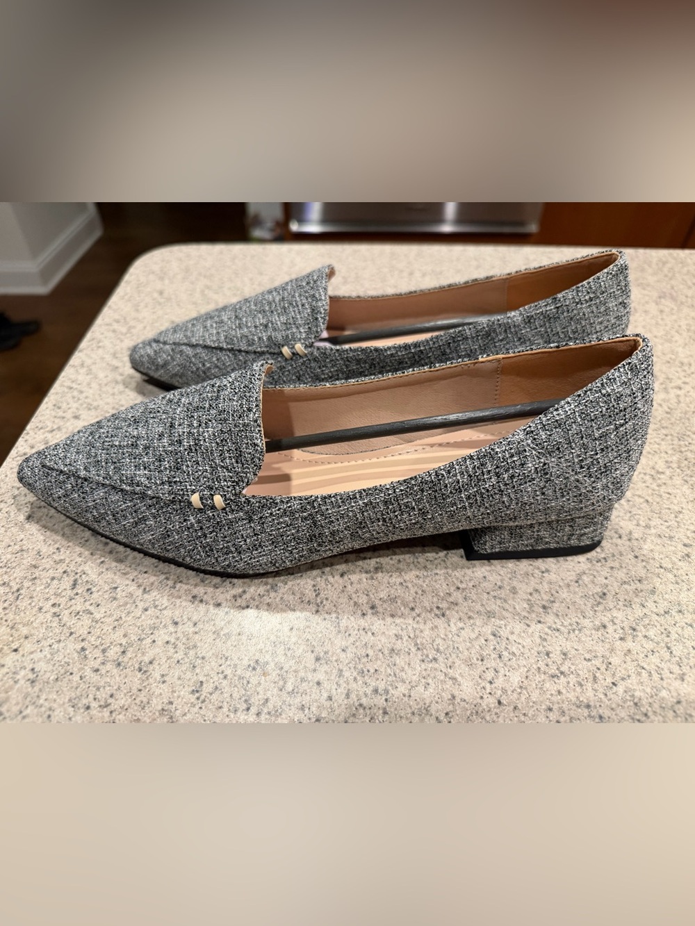 Pointed Tweed Loafers in Gray - Women's Elegant Flats